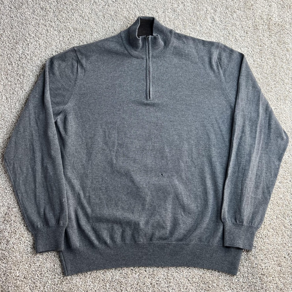 Black Brown 1826 Sweater Mens XL Gray 1/4 Zip Mock Neck Wool Knit Pullover Italy